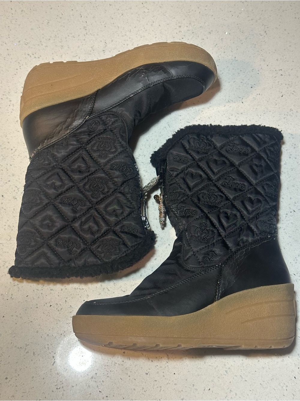 Juicy Couture Vintage Y2K / Black Quilted Love Crown Wedge Boots – NWT see pics